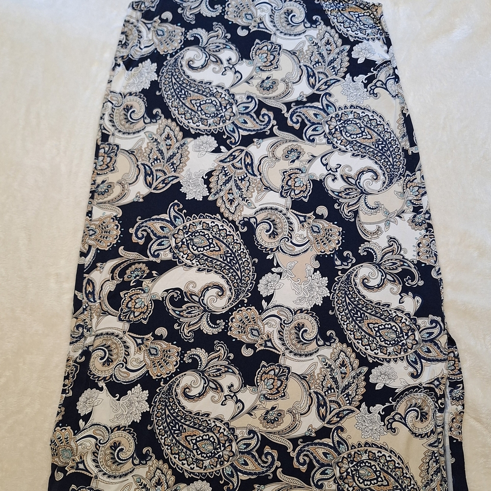 J.Jill Wearever Paisley Maxi Dress Large Side Slit Stretch Knit